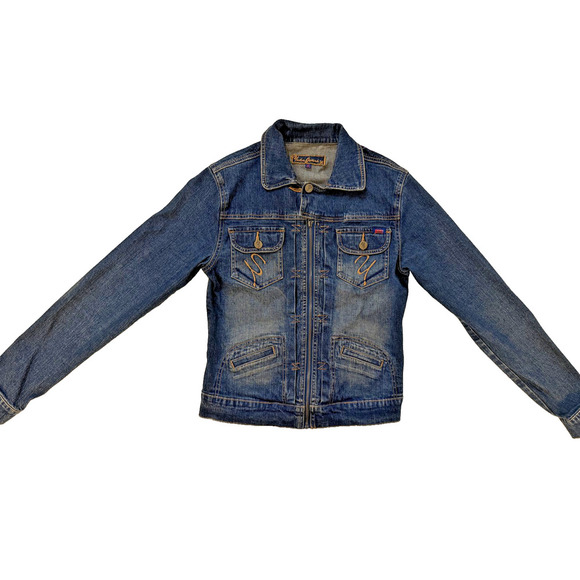 Vintage Yuka Jeans Denim Jacket Women's M Zip Front Embroidered Streetwear Y2K - Picture 2 of 10